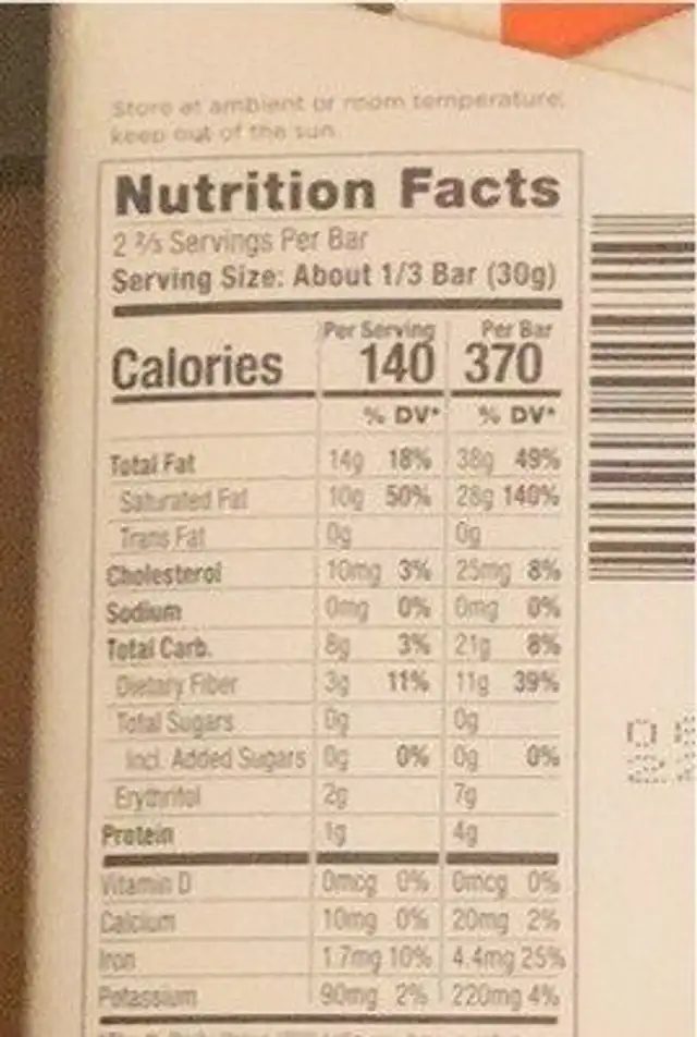 Almond Milk Style Chocolate nutrition facts table