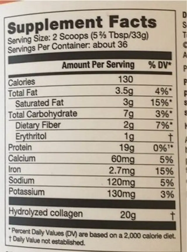 Chocolate Collagen Protein nutrition facts table