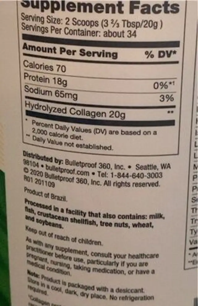 Collagen Protein nutrition facts table