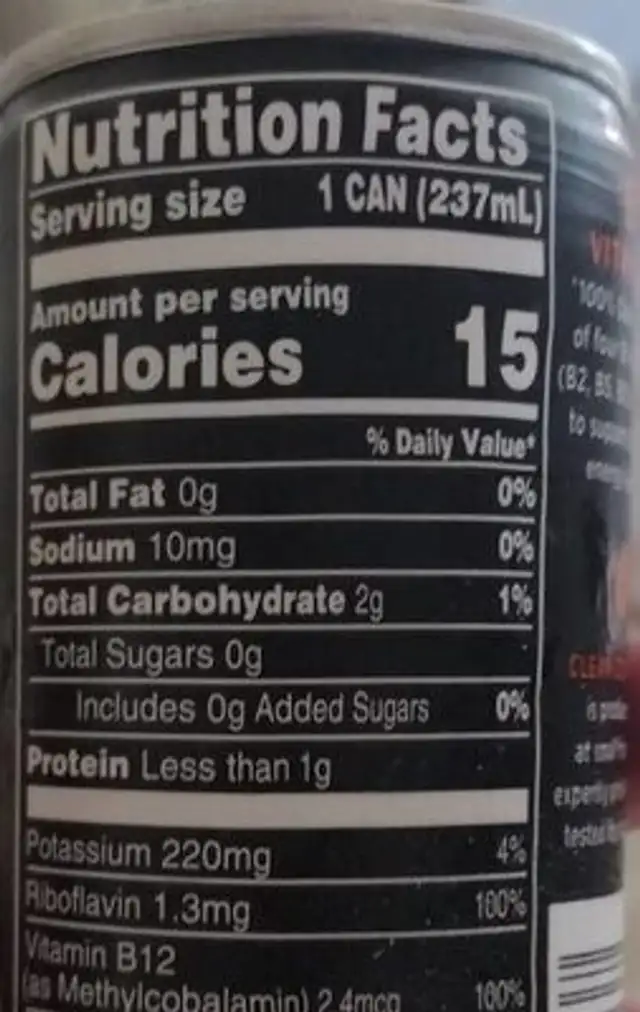 Cold Brew Black nutrition facts table