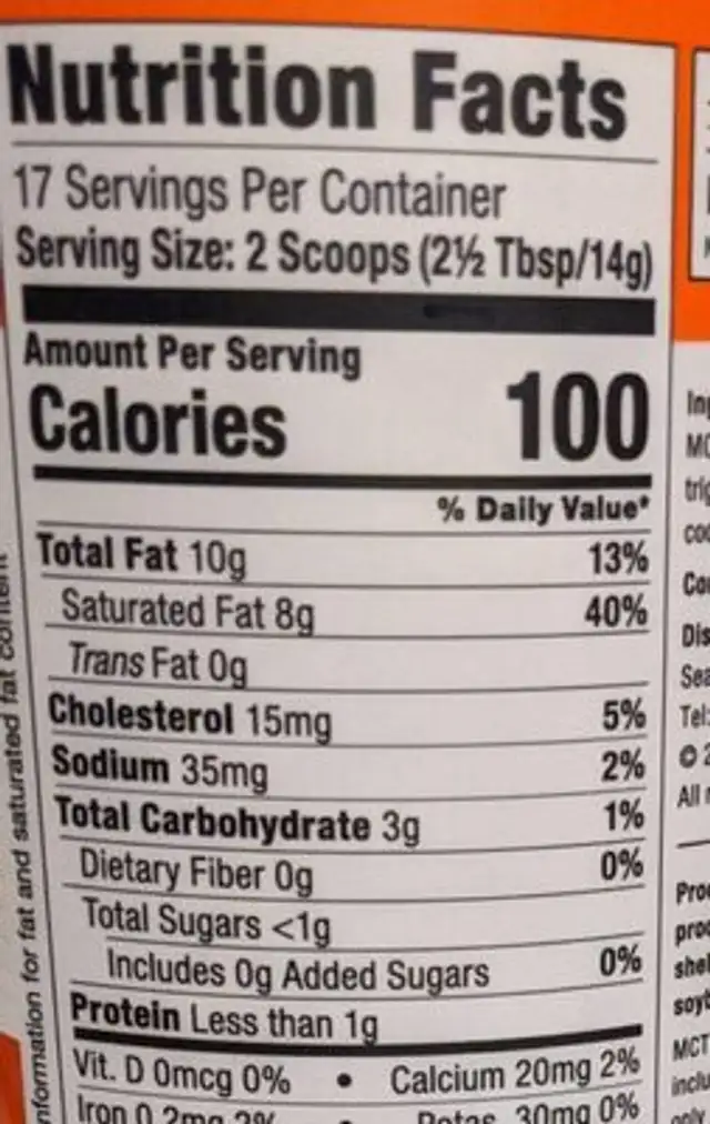 Keto Creamer nutrition facts table