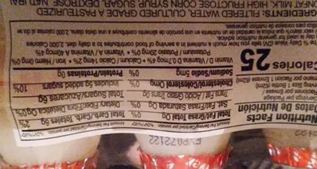 Cultured dairy beverage nutrition facts table