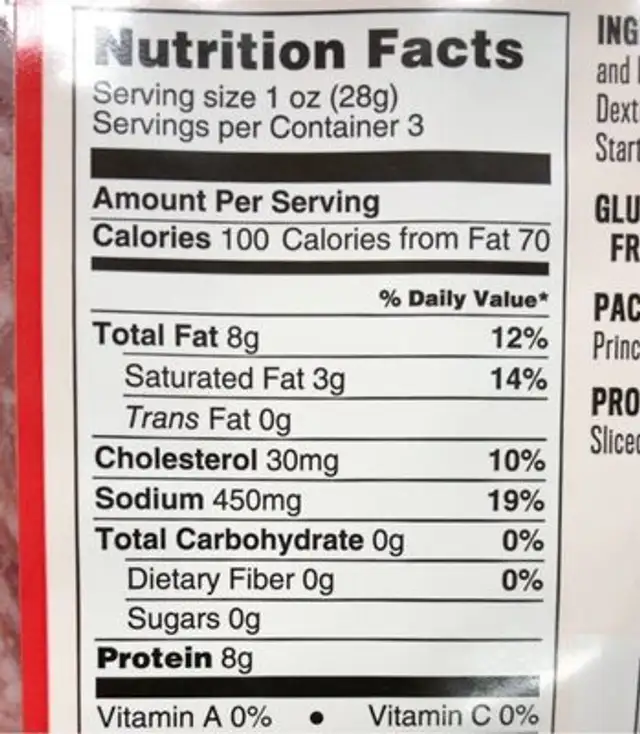 Uncured Genoa Salami nutrition facts table
