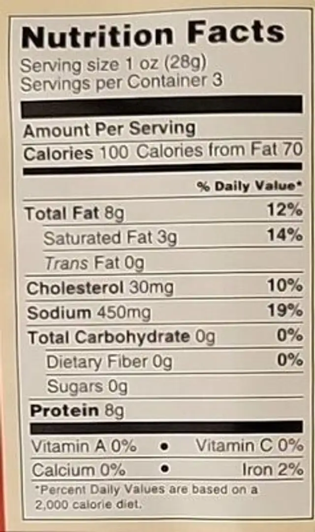 Uncured Sopressata nutrition facts table