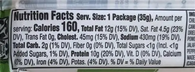 Hatch green chile smoked shorty sausages nutrition facts table