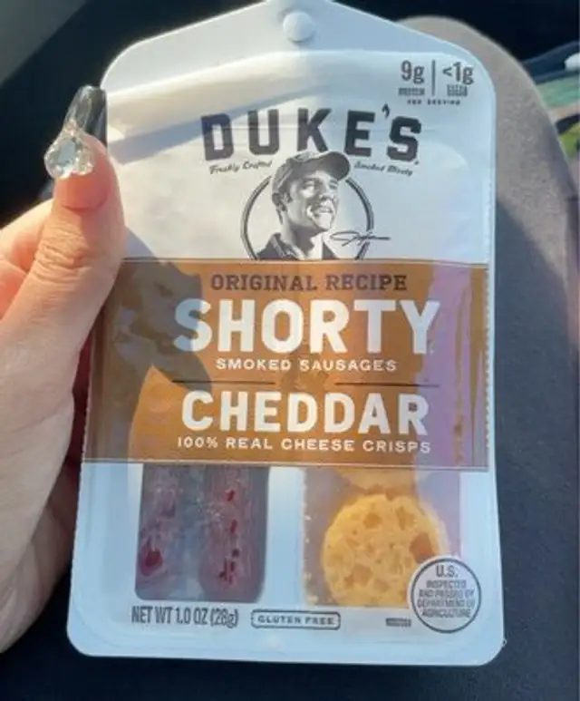 shorty smoked sausages and cheese crisps