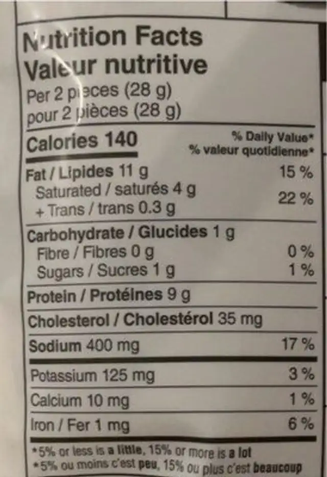Beef Original Smoked Shorty Sausages nutrition facts table