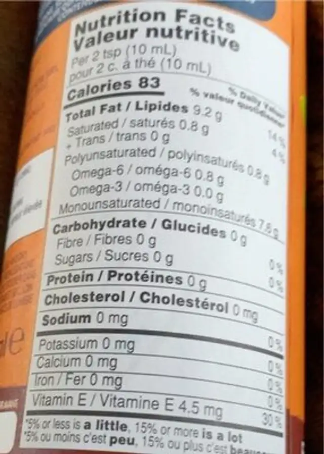 Huile tournesol biologique nutrition facts table