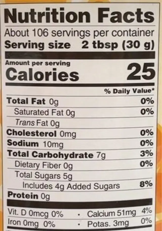 Mango Popping Pearls nutrition facts table