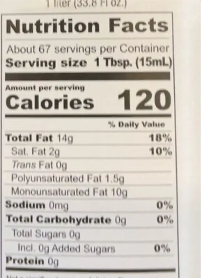 Extra virgin olive oil nutrition facts table