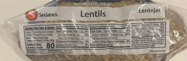 Lentejas nutrition facts table