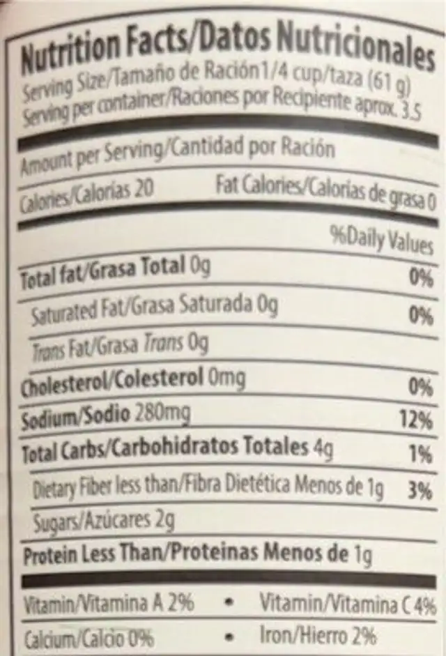 Tomato Sauce nutrition facts table