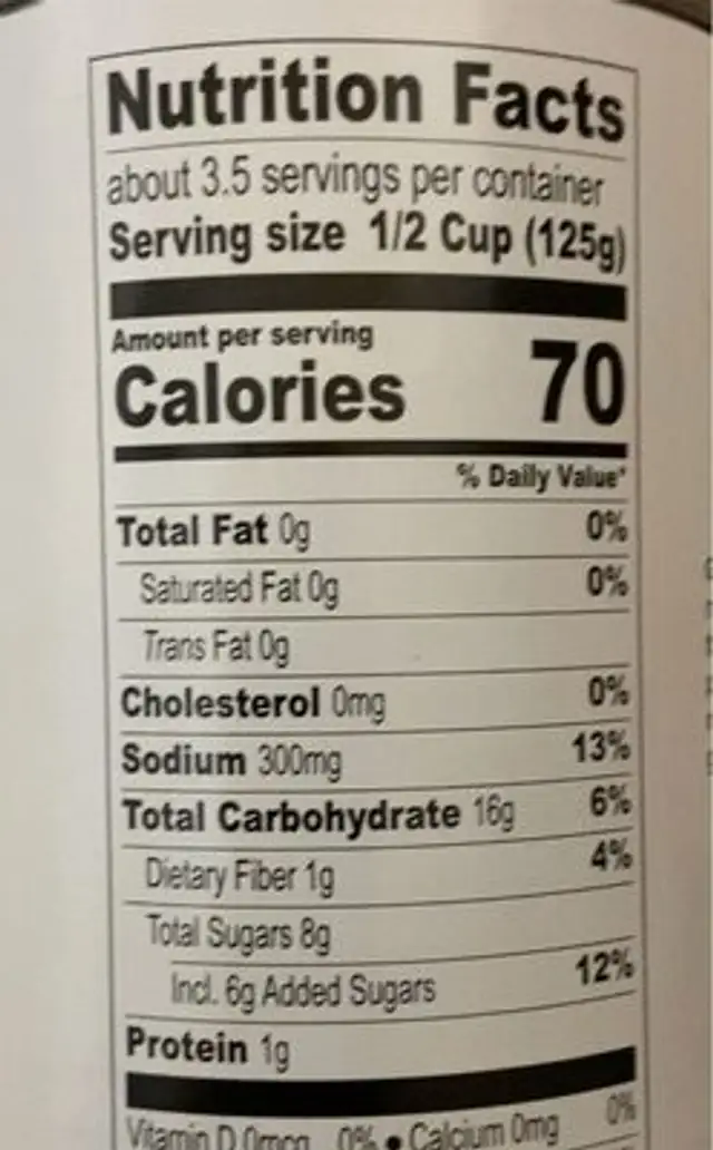 cream style sweet corn nutrition facts table