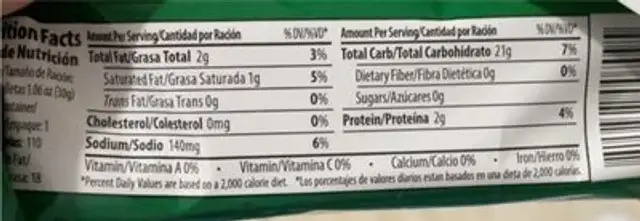 Soda crackers nutrition facts table