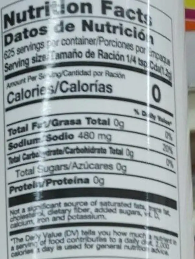 Sal marina fina nutrition facts table