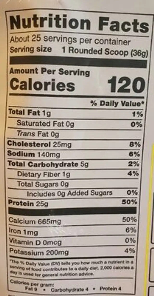 Chocolate micellar casein nutrition facts table