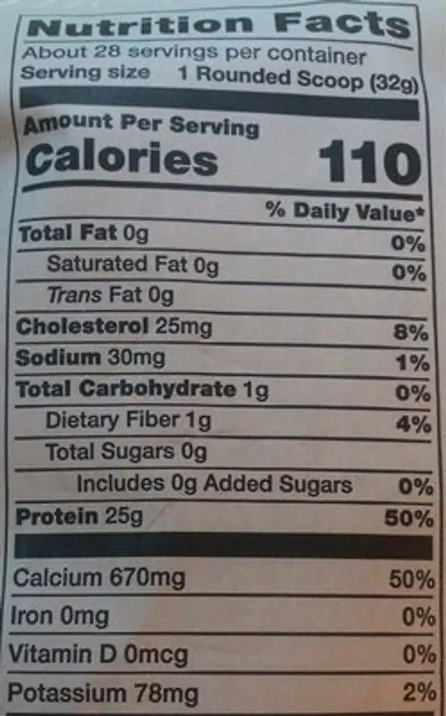 Native Fuel Micellar Casein nutrition facts table