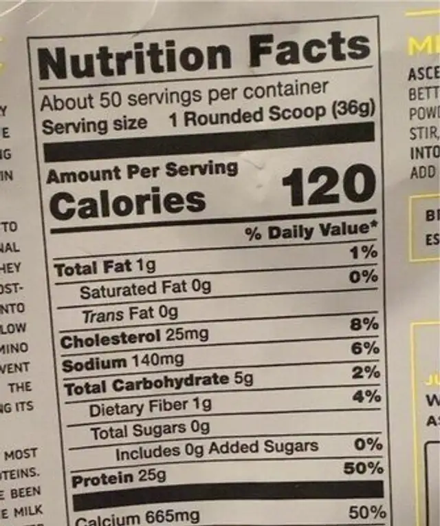 Miscellar casein nutrition facts table