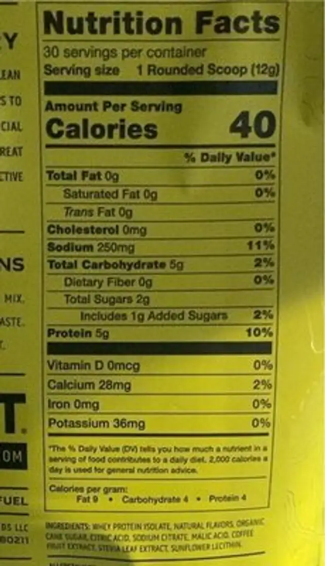 PreWorkout nutrition facts table