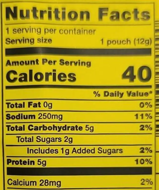 Raspberry Lemonade nutrition facts table