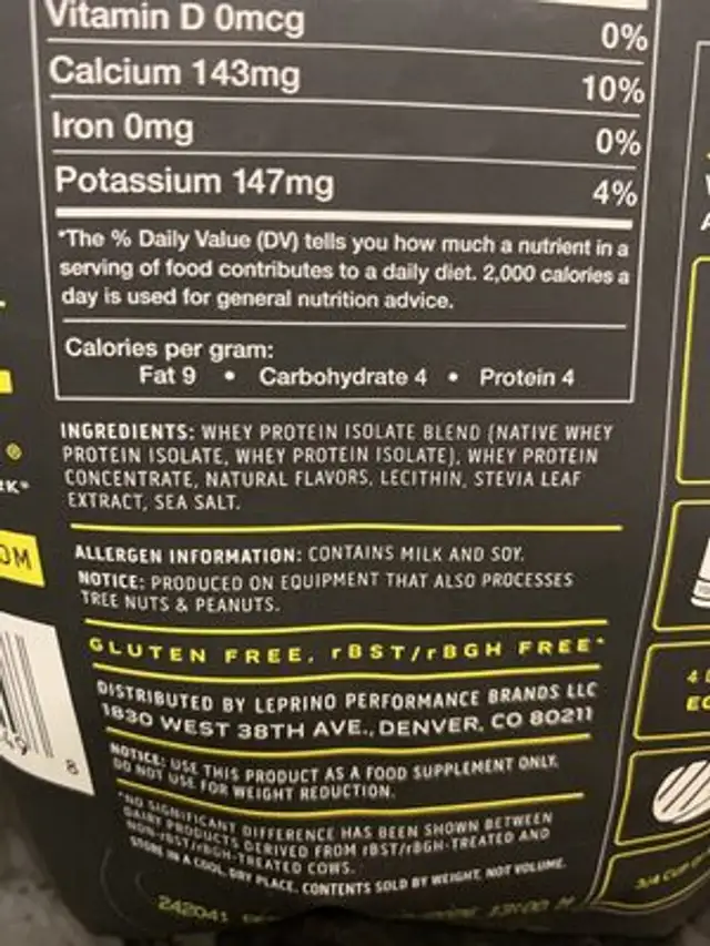 Ascent elite protein ingredients label