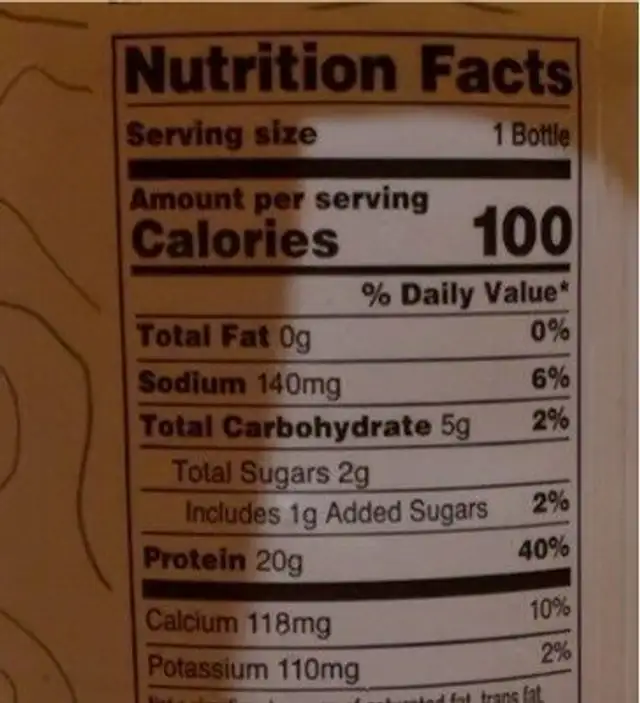 Recover Water, orange mango nutrition facts table