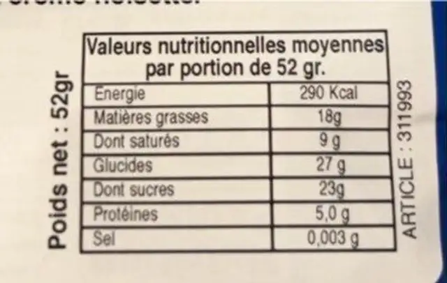 Elite Pesekzman Big Bite nutrition facts table