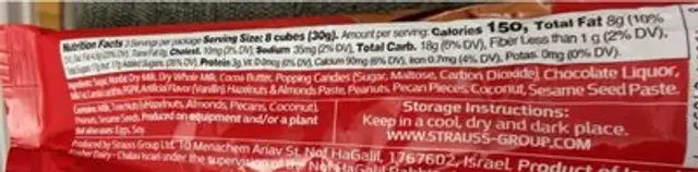 Milk chocolate bar with pop rocks nutrition facts table