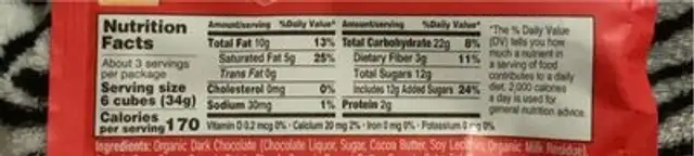 Organic dark chocolate wafers nutrition facts table