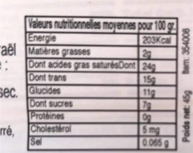 Nutty crean nutrition facts table