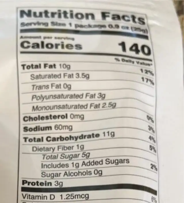 Delicious Defense From Nature nutrition facts table