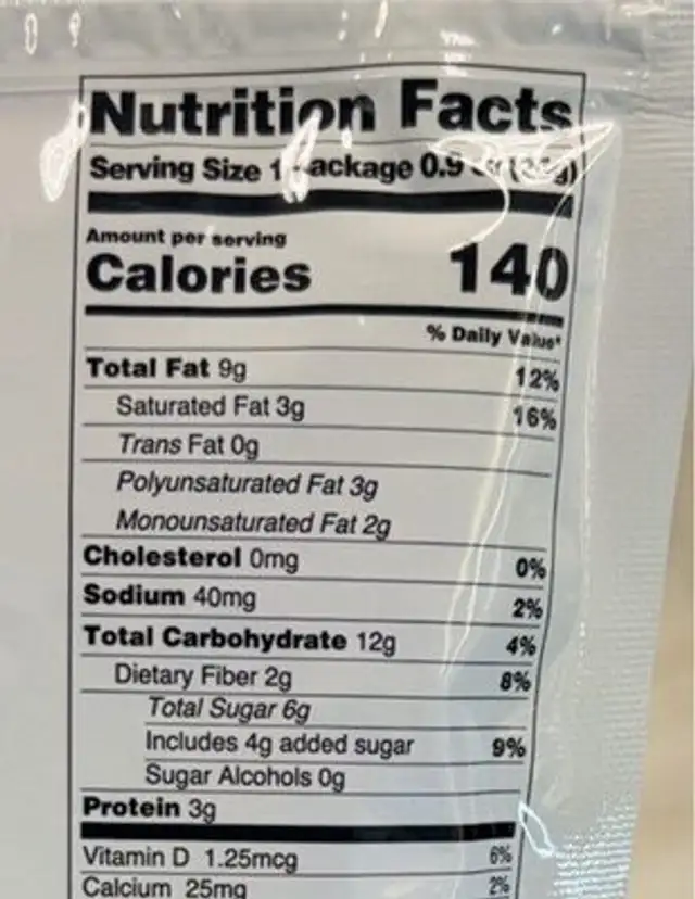 freeze-dried bites nutrition facts table