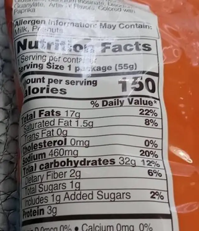 Cheetos puffs nutrition facts table