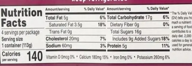 Cherry vanilla yoghurt nutrition facts table