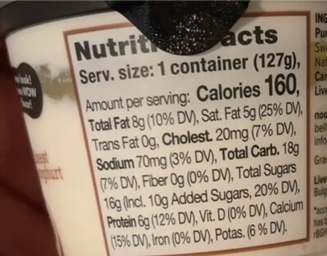 Finest yoghurt nutrition facts table