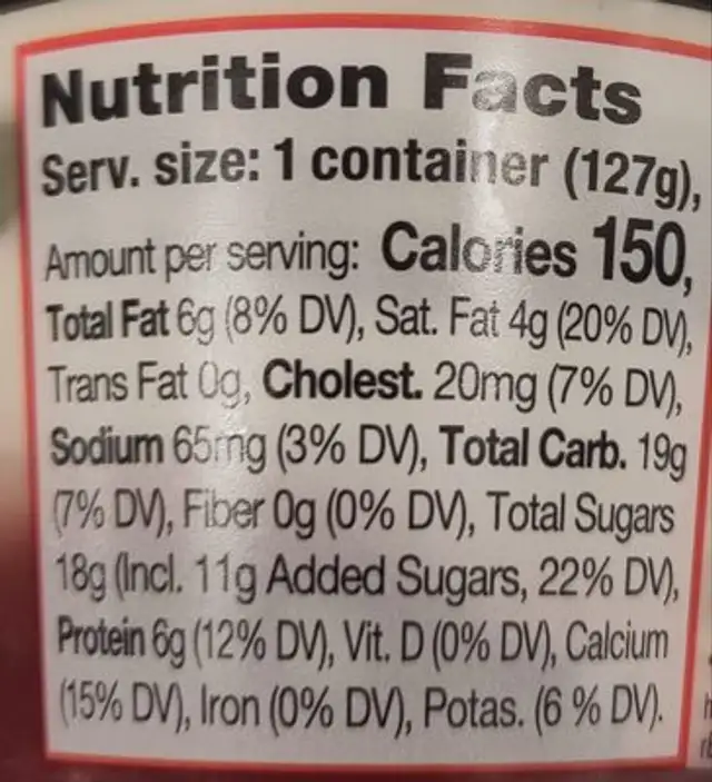 Strawberry finest yoghurt, strawberry nutrition facts table