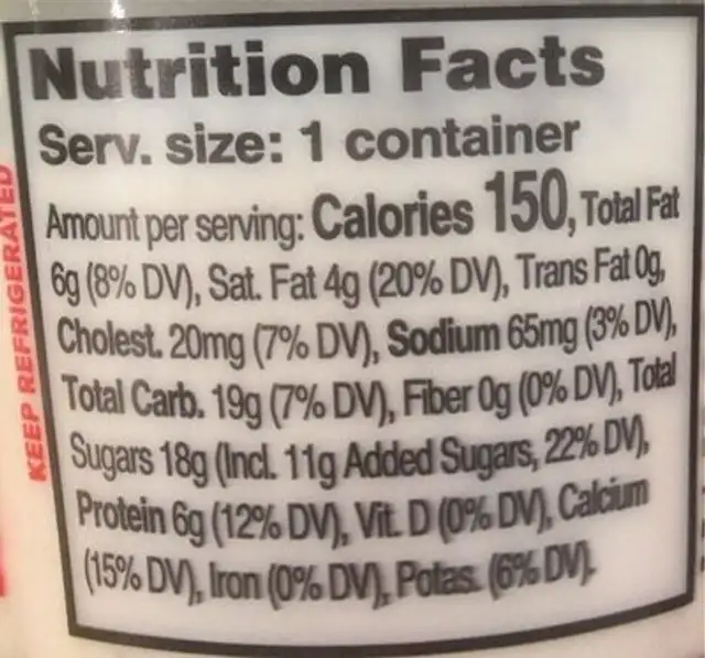 Strawberry blended finest yoghurt nutrition facts table