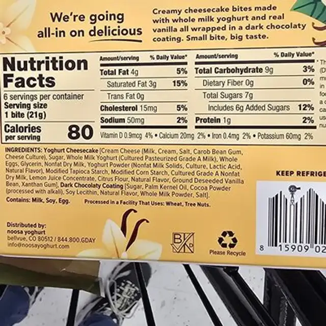 Cheesecake Bites ingredients label