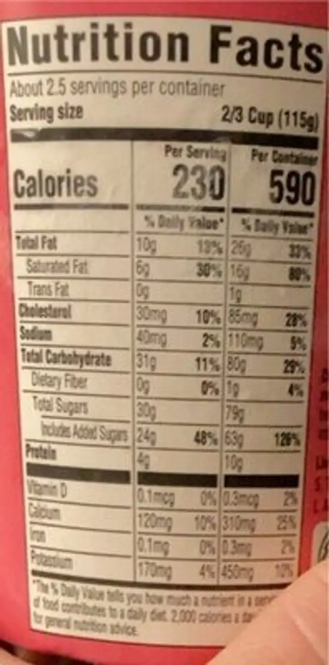 Strawberries & cream frozen yoghurt gelato nutrition facts table