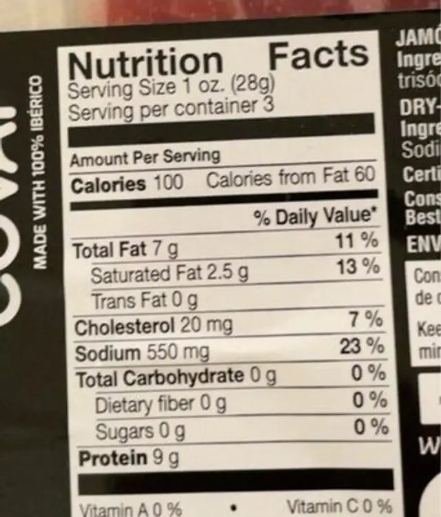 Esenciaunica nutrition facts table
