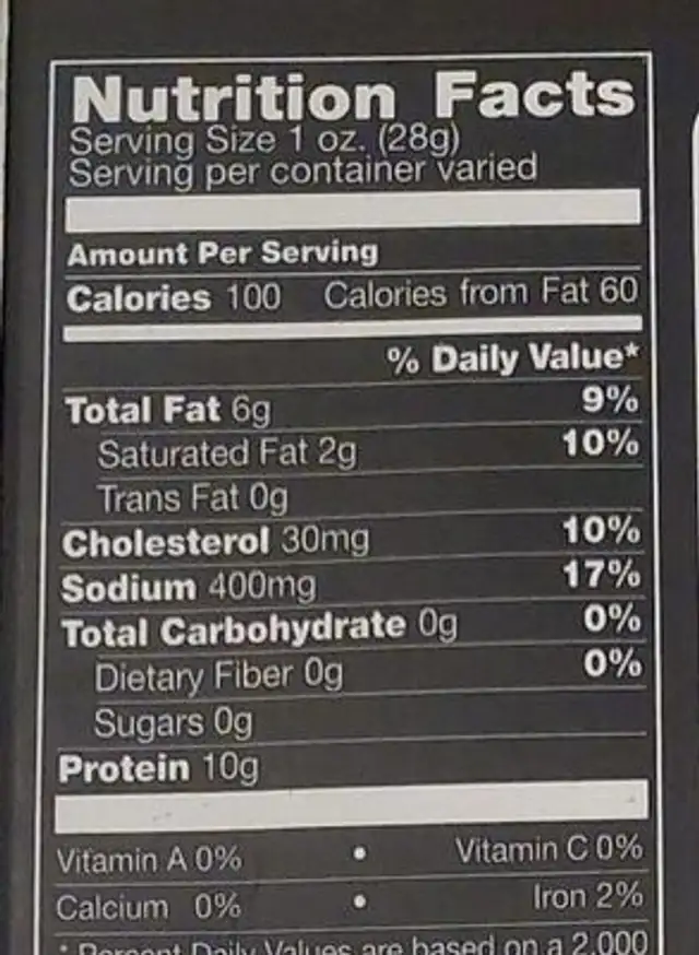 Lomo de Bellota 100% Iberico nutrition facts table