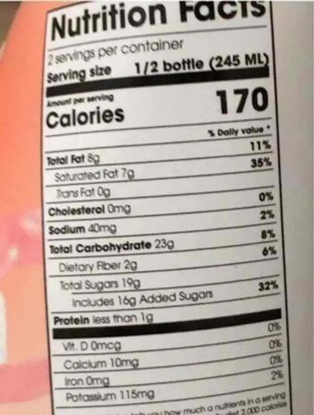 Horchata de coco(strawberry) nutrition facts table