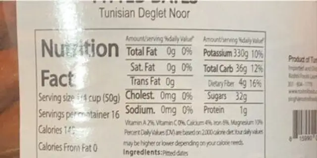 Deglect nour pitted dates nutrition facts table