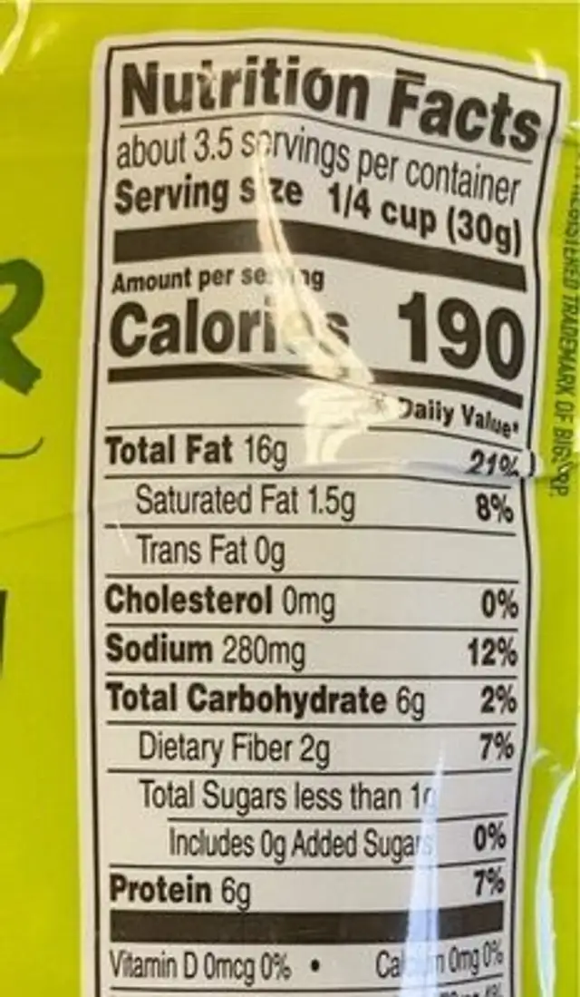 Jumbo sunflower kernels nutrition facts table