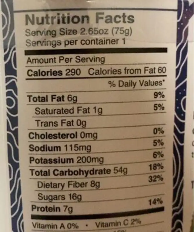 wild blueberry oatmeal nutrition facts table