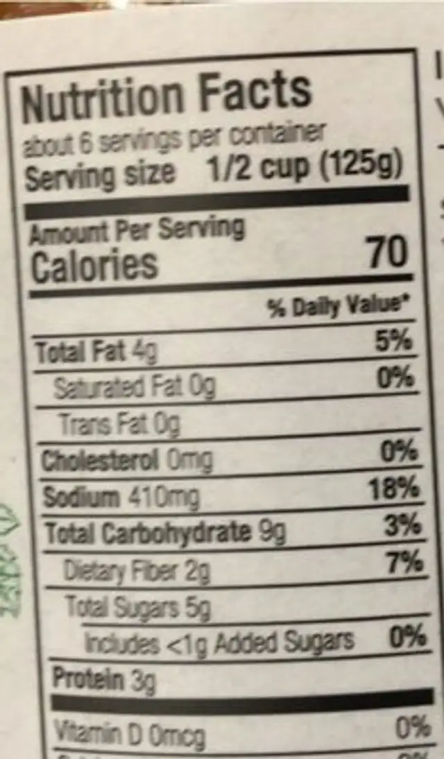 Italian pasta sauce nutrition facts table