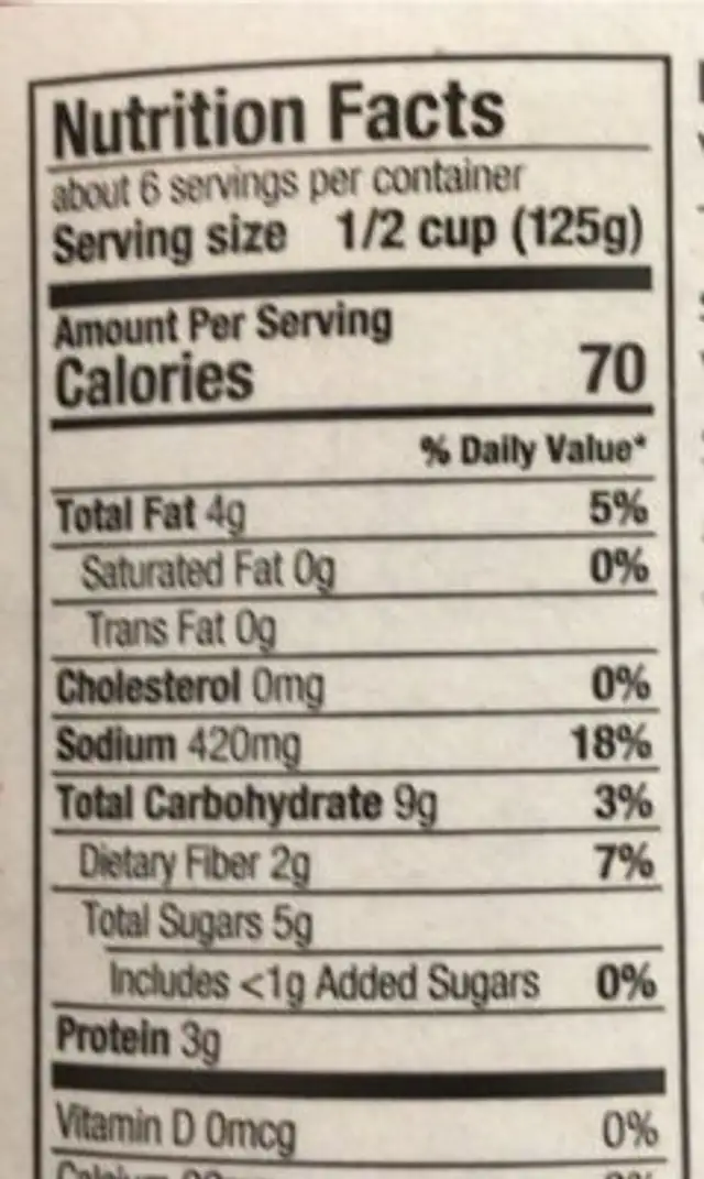 Italian pasta sauce nutrition facts table