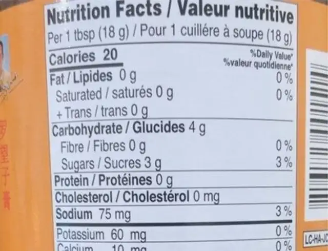 Tamarind Paste nutrition facts table