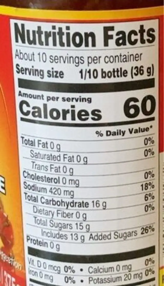 Hot & spicy sweet chili sauce nutrition facts table