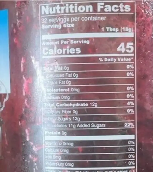 Seedless Blackraspberry Jam nutrition facts table